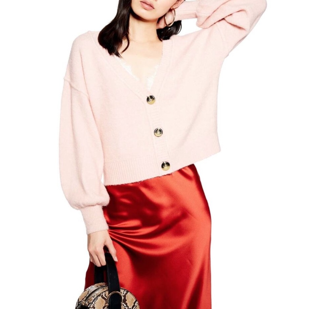 TOPSHOP Button Front Cropped Cardigan In Light Pink